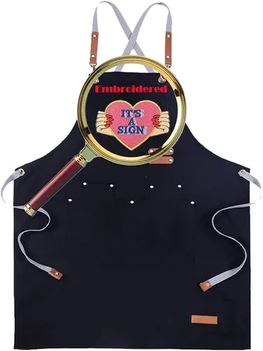 Vista 7 de Delantal de chef personalizado con espalda cruzada con correas ajustables, lona bordada e impresión Beigeapron (bordado)