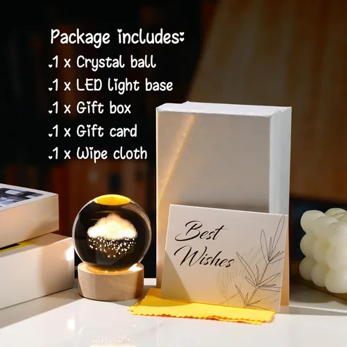 Vista 6 de Bola de cristal de 2.36 pulgadas con diseño de nube y lluvia en 3D, regalo para mujeres y hombres, bola decorativa de cristal grabada, pisapapeles