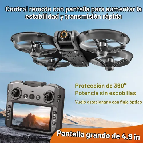 Vista 4 de OBEST Dron RC con pantalla en el controlador (15cm), dron con motor sin escobillas con cámaras duales (ajuste de ángulo eléctrico), posicionamiento