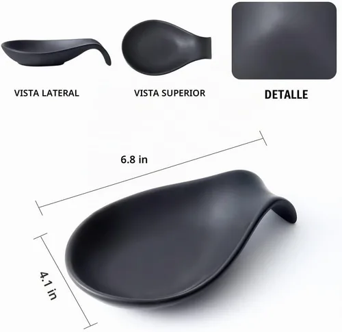 Vista 2 de Nihow Soporte de cuchara de cerámica: 4 pulgadas de soporte estable para utensilios - Soporte de cuchara resistente al calor para encimera de negro