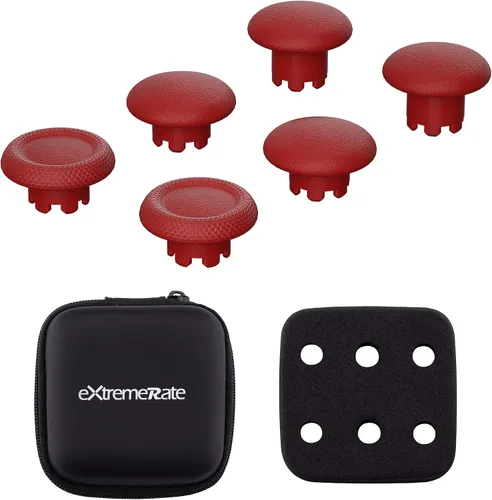 Vista 2 de eXtremeRate Carmine Red - Palancas intercambiables de repuesto para controlador de borde PS5, tapas de joystick analógico intercambiables