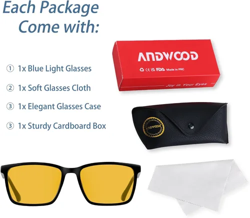 Vista 6 de ANDWOOD Gafas de bloqueo de luz azul para hombres y mujeres, filtro de computadora, marco grande, bloqueador de luz azul, antirayos azules, ligeros