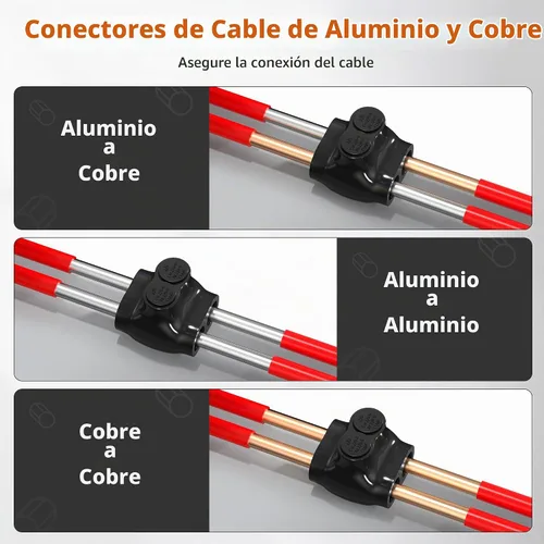 Vista 4 de Conector de cable de 2 puertos con aislamiento múltiple de calibre 2/0-6, conectores de cable de aluminio a cobre de doble entrada, conector
