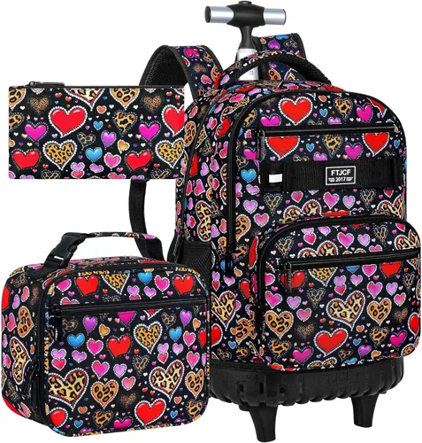 Vista 13 de 3 piezas de mochila rodante para mujeres y hombres, bolsa de 21 pulgadas para adultos con ruedas, juego de mochilas con ruedas para niñas y niños