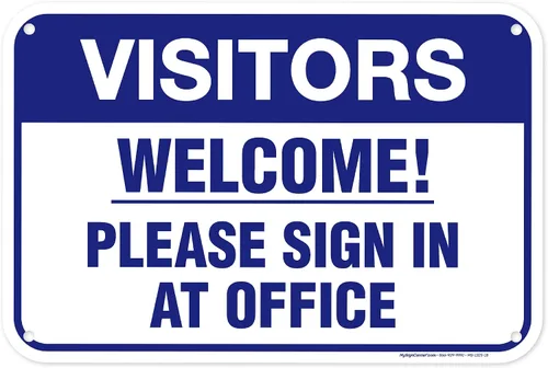 Vista 14 de Letrero con texto en inglés «Welcome Please Sign In at Office», 10 x 14