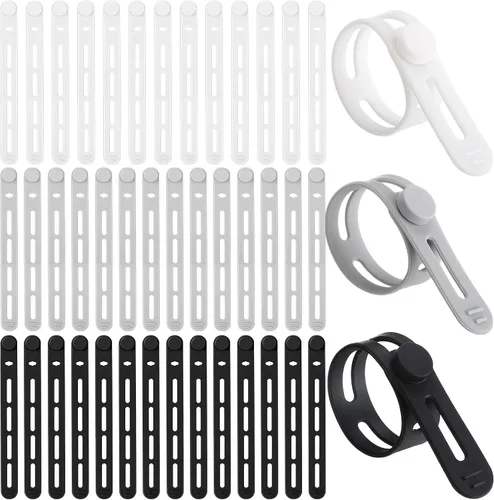 Vista 12 de Tellegloww 42 piezas de bridas de cable de silicona reutilizables, correas de cordón elásticas multiusos para agrupar y sujetar auriculares