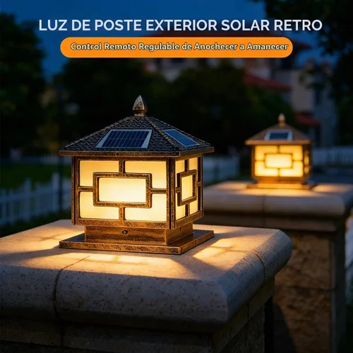 Vista 2 de Luces solares para postes al aire libre, IP65, impermeables, de bronce, lámparas de columna exterior de 9.8 pulgadas, luces de pilar de aluminio