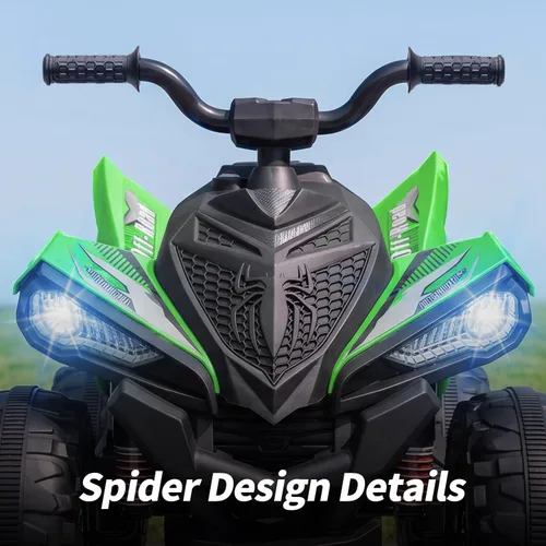 Vista 3 de Hikiddo Spider 24V Kid ATV, ATV eléctrico 4 ruedas para niños 3-6 con ruedas LED Verde