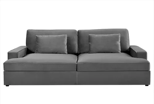 Vista 3 de Container Furniture Direct Moderno sofá cama de terciopelo con diseño lujoso, elegante centro de mesa para salas de estar elegantes y cómodos Gris