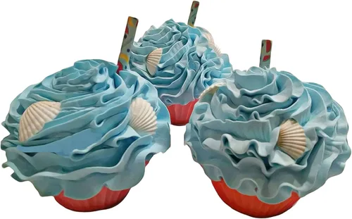 Vista 12 de Juego de 3 cupcakes falsos para tartas artificiales, hechas a mano por Dezicakes, cupcakes artificiales Azul