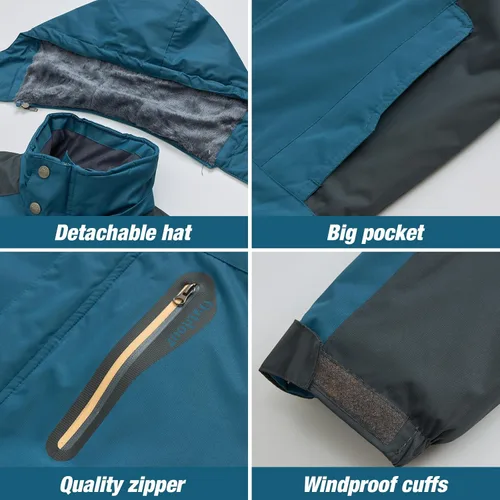 Vista 8 de Chaqueta de esquí de invierno para hombre, cálida e impermeable, forro polar, abrigo de nieve con capucha y resistente al viento, impermeable