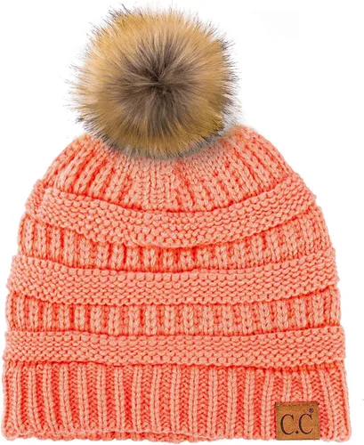 Vista 143 de Gorro unisex liso con pompón y ribete (HAT-43) de C.C Hatsandscarf Exclusives Marfil