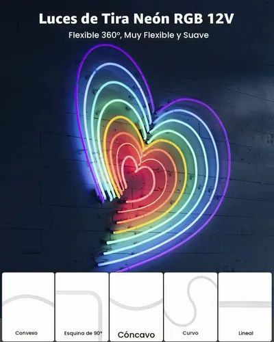 Vista 2 de Aclorol Tira de luces LED RGB de 12 V, cuerda de neón, luces flexibles que cambian de color, señal de neón LED flexible, 16.4 pies, 16.4 ft