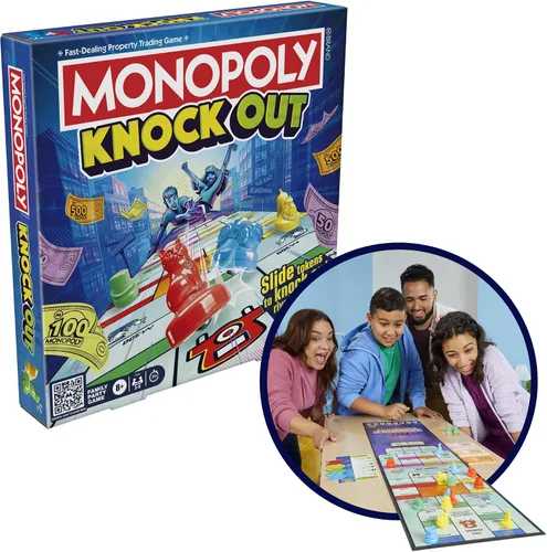 Vista 7 de Monopoly Knockout - Juego de mesa 2-8 jugadores Promedio de 20 minutos Juegos de mesa rápidos para familias, niños, adolescentes y adultos A