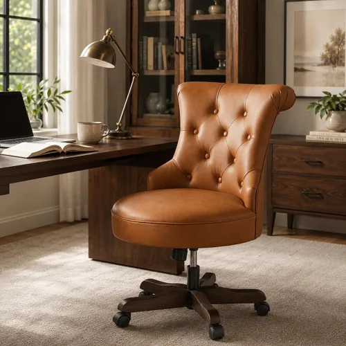 Vista 18 de HUIMO Silla de oficina en casa, sillas de escritorio tapizadas sin brazos con ruedas, altura ajustable, silla de escritorio para computadora
