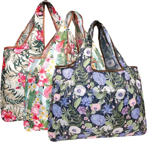 Vista 8 de allydrew Bolsas grandes plegables de nailon reutilizables para comestibles, paquete de 3
