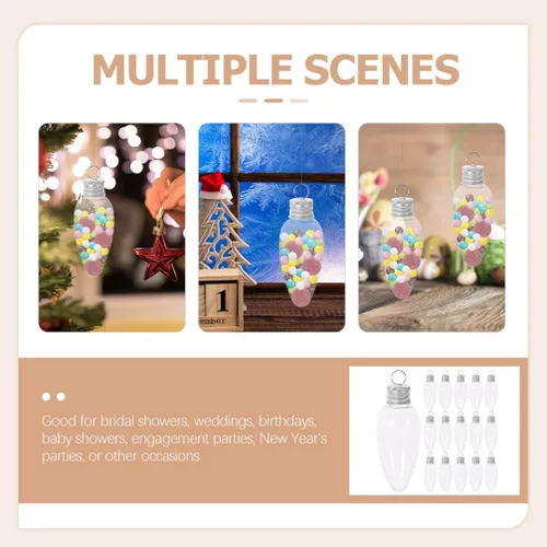Vista 4 de Toddmomy 20 adornos de bombilla rellenables de Navidad, botellas de plástico transparente, contenedor de dulces para Navidad, manualidades