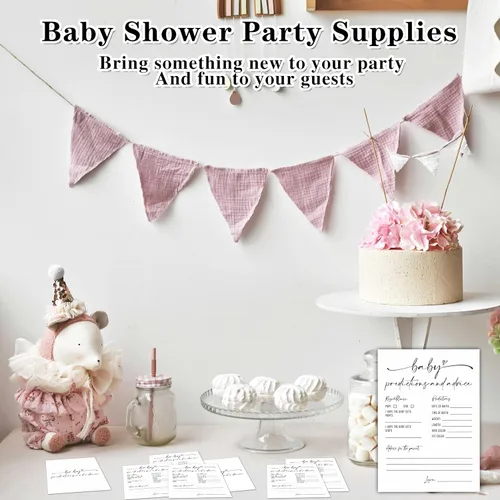 Vista 4 de Tarjetas de predicción y consejos para bebés, tarjetas de juegos de baby shower, minimalismo para niños o niñas, decoración y suministros de fiesta