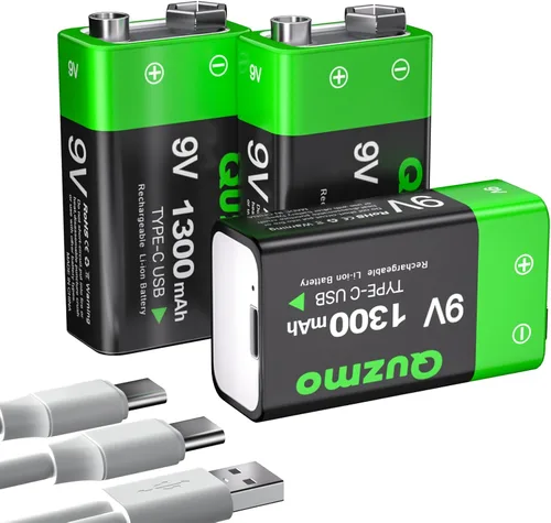 Vista 11 de Paquete de 2 baterías recargables de iones de litio de 9 voltios, 1300 mAh de larga duración, recarga USB-C con cable de carga 2 en 1 para alarmas