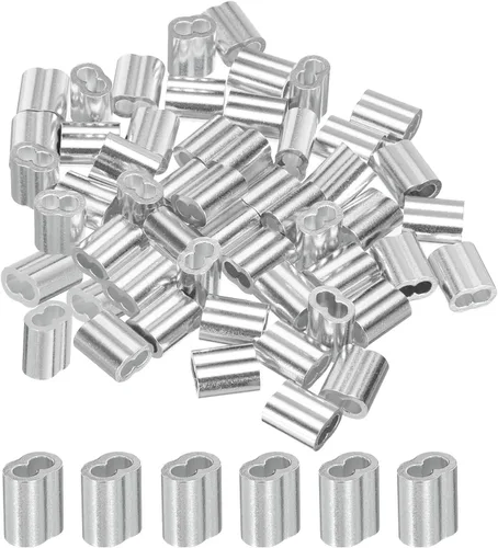 Vista 9 de uxcell 1/4 "0.236 in Aluminio Crimping Loop Sleeve Doble Virola para Cable Cable Cable Línea Extremo, Plata 50pcs