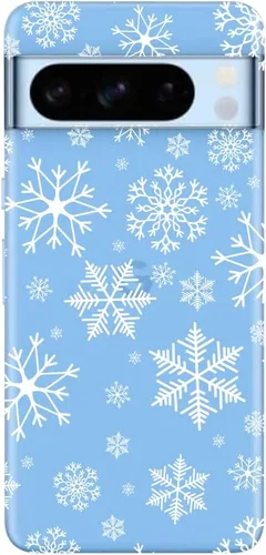 Vista 2 de Blingy's Funda para Google Pixel 8 Pro, bonito patrón de Navidad con diseño de copos de nieve de invierno, funda protectora transparente de TPU