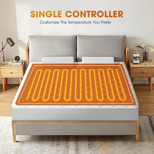 Vista 3 de Protector de colchón térmico tamaño individual, protector de colchón eléctrico con funciones de precalentamiento, calentador de cama con controlador