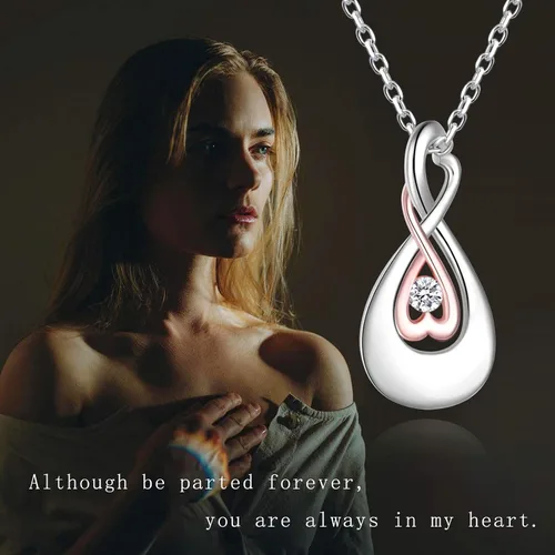 Vista 3 de ACJFA Infinity Love Urn Collar de plata de ley 925 CZ lágrima corazón cremación joyería recuerdo recuerdo collar para cenizas joyería regalo