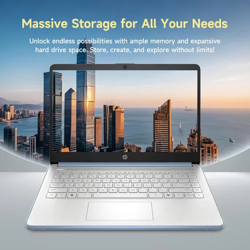 Vista 7 de HP Portátil de 14 pulgadas, procesador Intel N150 (Beat i3) 4 GB de RAM 256 GB de almacenamiento (128 GB UFS + tarjeta SD de 128 GB) 1 año Office