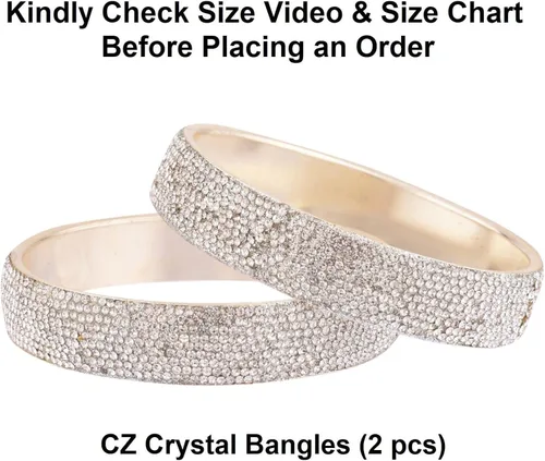 Vista 5 de Efulgenz Rhinestone Bangle Bracelet CZ Crystal Bridal Wedding Party Bracelet Indian Bangle Set Fashion Jewelry for Women (2 Pcs)