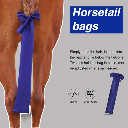 Vista 4 de Harrison Howard Protector de cola elástico, protección transpirable de cola de caballo, diseño deslizante, correas de cierre de 2 hebras, 22 Azul