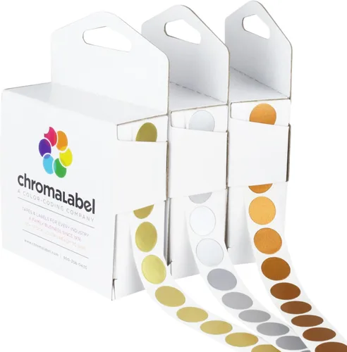 Vista 15 de ChromaLabel Kit de puntos verdes y rojos con código de color permanente de 1/2 pulgada, 2 cajas, 1000/caja