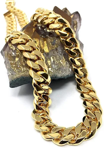 Vista 3 de Hollywood Jewelry Collar de cadena de eslabones cubanos de oro de 24 quilates para hombres, mujeres y adolescentes. Chapado en oro de 0.567in, 14