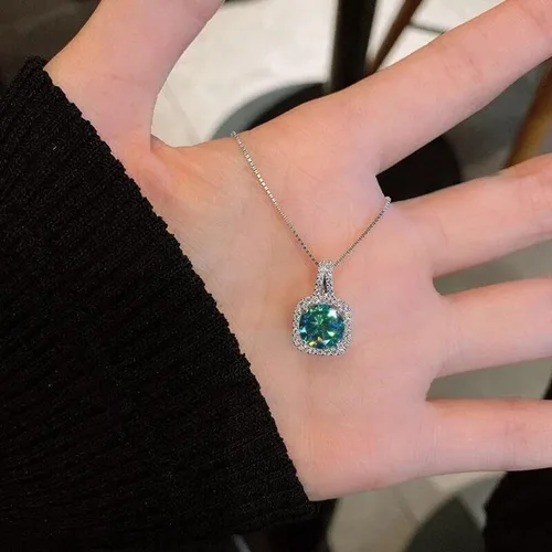 Vista 3 de Colgante vintage de 2 quilates de plata de ley 925 con colgante de moissanita verde para mujer gargantilla de fiesta joyería de regalo