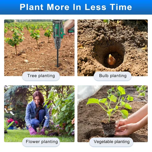 Vista 6 de Broca de taladro de jardín para plantar 1.6 x 32 pulgadas, broca negra para excavadora de agujeros, taladro de suelo para plantar bulbos, flores