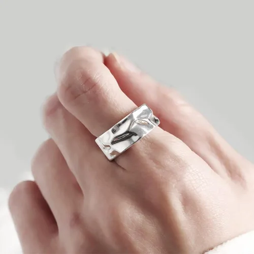 Vista 36 de Anillo de plata de ley 925, minimalista, ajustable, hecho a mano, para mujeres y niñas