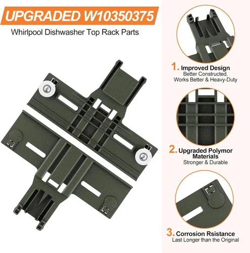 Vista 2 de AJUSTADOR DE REJILLA SUPERIOR DE LAVAVAJAS MEJORADO W10350375 W10712395 Piezas para Lavavajillas Whirlpool WDT730PAHZ0 WDT970SAHZ0 WDTA50SAHZ0