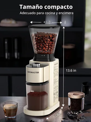 Vista 7 de Molinillo de café con rebabas cónicas Aromaster, 48 ajustes, antiestático, beige
