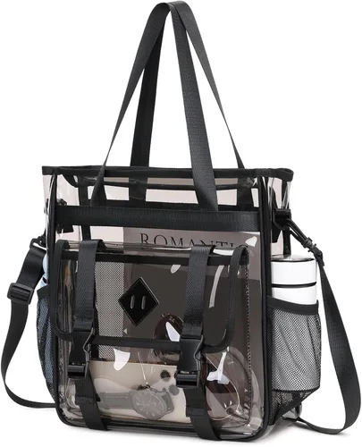 Vista 12 de MUSEVOS Bolsa Tote Transparente Aprobada para Estadios 12x6x12 pulgadas, Bolsa Tote Transparente de PVC Reforzada de Servicio Pesado Resistente al