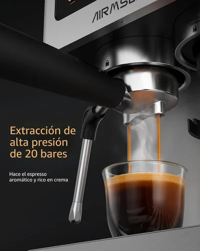 Vista 4 de AIRMSEN Máquina de café expreso con molinillo, 20 bares, varita de vapor