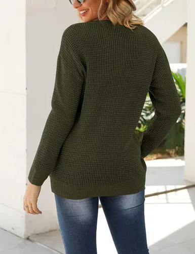Vista 5 de TECREW Suéteres de punto gofre para mujer, de manga larga, estilo casual