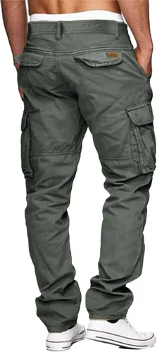 Vista 2 de LVCBL Pantalones cargo para hombre, de algodón, ajuste relajado, con múltiples bolsillos para hombre