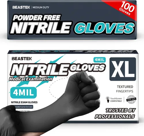 Vista 8 de Beastek Nitrile+™ 4 Mil Disposable Exam Gloves, Latex & Powder-Free Medical Food Safe Glove for Cooking Cleaning, Black 100Ct