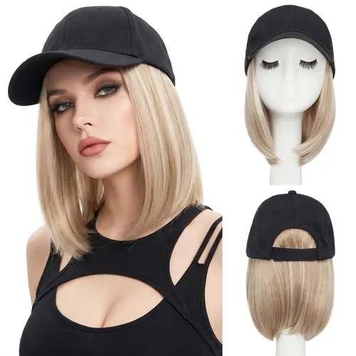 Vista 16 de SEGO - Gorra de béisbol con extensiones de cabello para mujer, resistente al calor, sintético, 6 pulgadas, ajustable, corta, recta, peluca