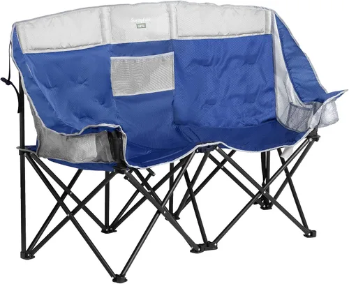 Vista 12 de SUNNYFEEL Silla Plegable Doble de Camping, Silla Loveseat Sobredimensionada, Silla de Césped Portátil/Plegable Resistente con Almacenamiento