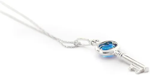 Vista 2 de Galaxy Gold GG 0.5 Carat 14k Solid White Gold Necklace with Natural Blue Topaz Key Pendant Charm Pendant
