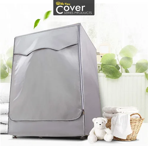 Vista 9 de Cubierta para lavadora Cubierta de secadora para máquina de carga frontal impermeable, 23 x 25 x 34 pulgadas Silver color, plaid edge, outdoor