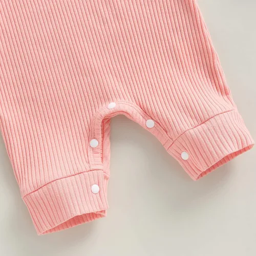 Vista 7 de BULINGNA Mameluco de verano para bebé, niña, niño, cuello redondo, color liso, de punto, acanalado, traje corto de una pieza