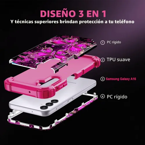 Vista 3 de Casetego Funda para Galaxy A16 5G, que brilla en la oscuridad, tres capas, resistente, a prueba de golpes, protección completa, policarbonato duro