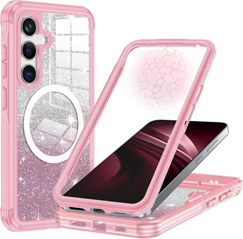 Vista 23 de Funda para Galaxy A16 5G, compatible con MagSafe, funda magnética con purpurina integrada con protector de pantalla de vidrio templado 9H, funda