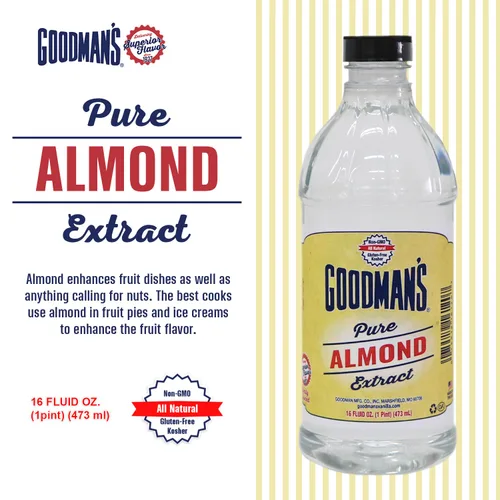 Vista 3 de Goodman's Extracto de almendra pura, sin gluten, sin OMG, kosher, bajo en carbohidratos y bajo en calorías, ideal para hornear, cocinar y bebidas